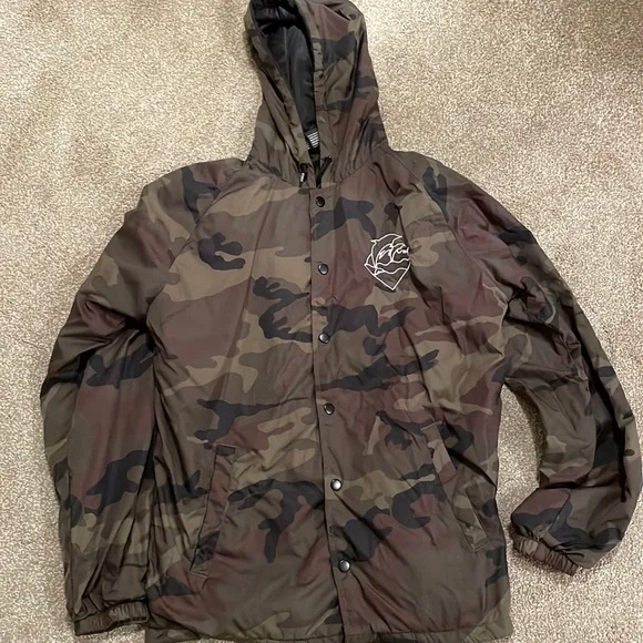 PINK DOLPHIN Men's Grizzly Camo Windbreaker Hoodie Jacket  Olive/Brown/Black